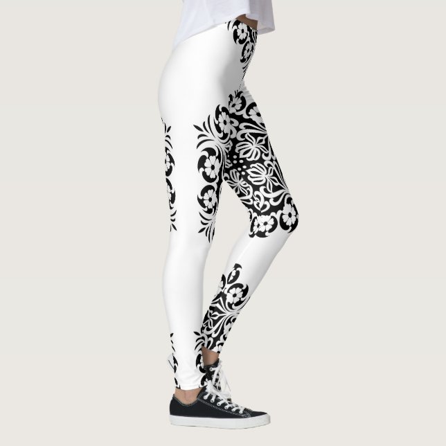 Leggings Mandala floral en blanco y negro (Derecha)