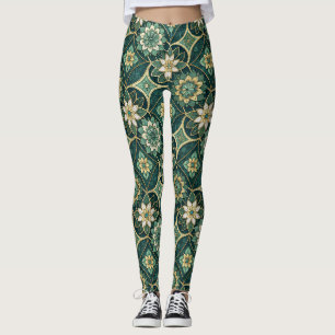 Leggings Mandalá Floral Esmeralda y Dorado - Ornamental