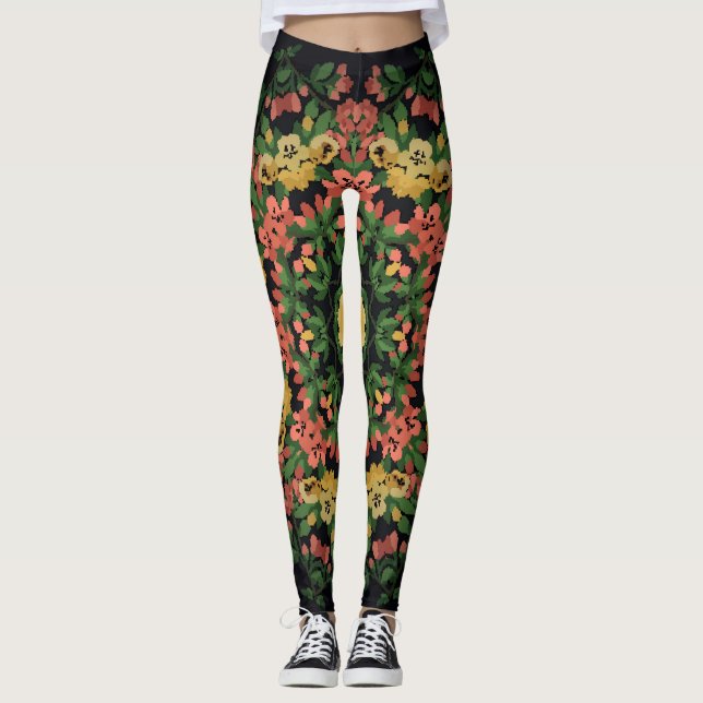Leggings Mandala floral: rojo, amarilla. (Anverso)
