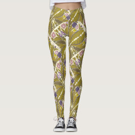 Leggings Mandala floral, rosa oliva muda y morado