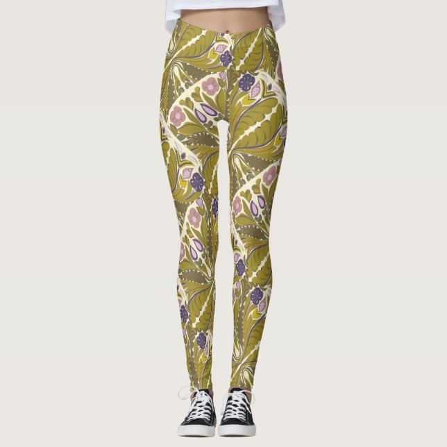 Leggings Mandala floral, rosa oliva muda y morado (Anverso)