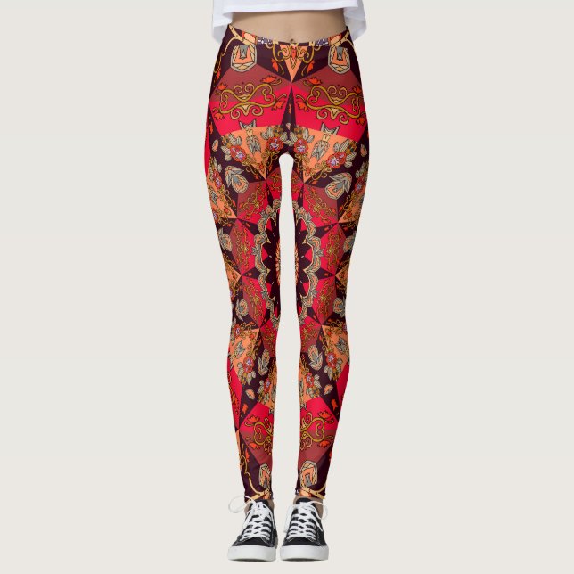 Leggings Mandala lujosa sin fisuras, floral estrellada. (Anverso)