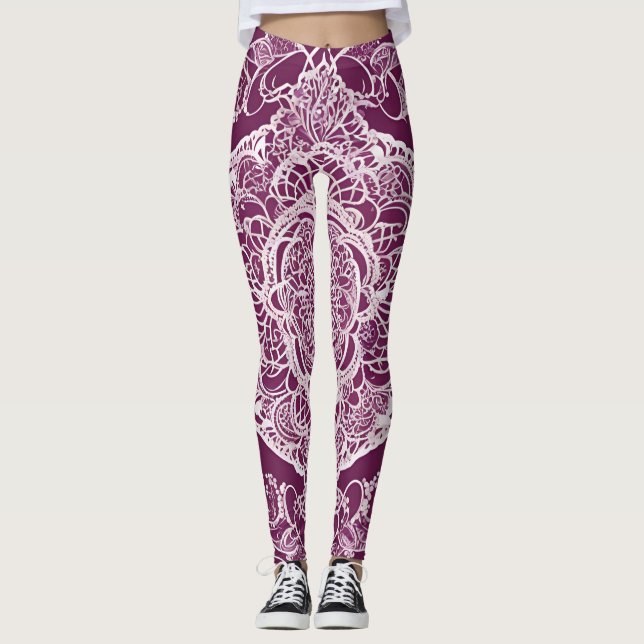 Leggings Mandala morado arte de IA (Anverso)
