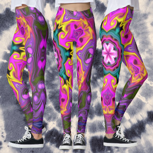 Leggings Mandala psicodélica flor rosa azul y amarillo