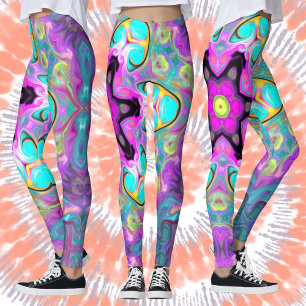 Leggings Mandala psicodélica flor rosa azul y amarillo