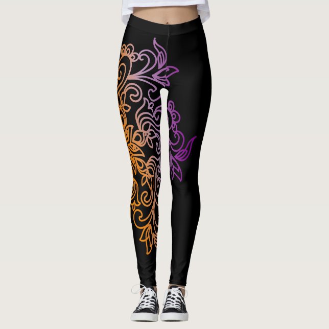 Leggings Mandala púrpura anaranjada elegante de la (Anverso)