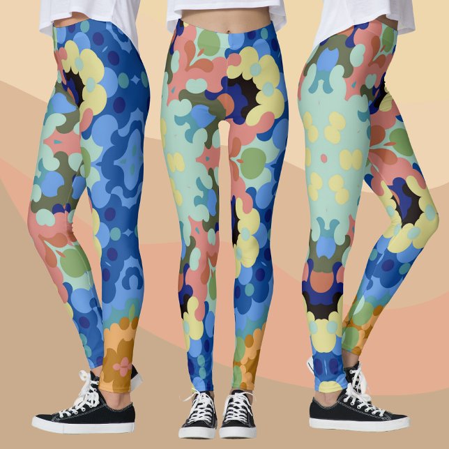 Leggings Mandala retro Flor azul rosa y amarillo (Subido por el creador)