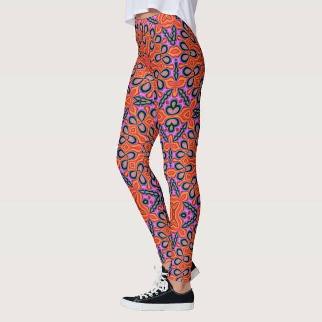 Leggings Mandala Retro Naranja Psicodelic Leñones de yoga (Izquierda)