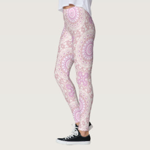 Leggings Mandala rosa suave con motivos cardíacos y mezquin