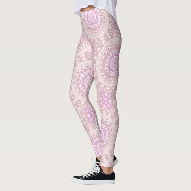 Leggings Mandala rosa suave con motivos cardíacos y mezquin (Izquierda)