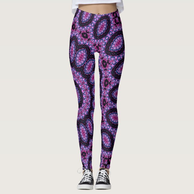 Leggings Mandala rosada de neón del delirio de Blacklight (Anverso)