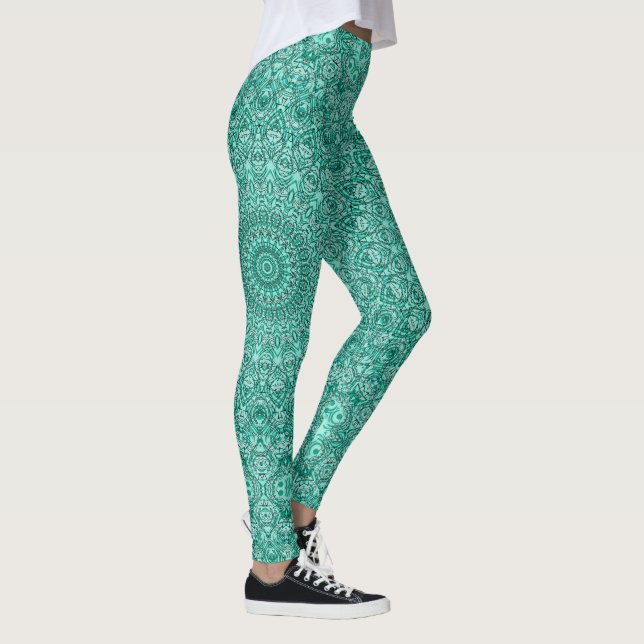 Leggings Mandalá Turquesa con Simetría Intrincada (Derecha)