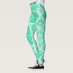 Leggings Mandala verde azulada y blanca - Loergans en Cedar