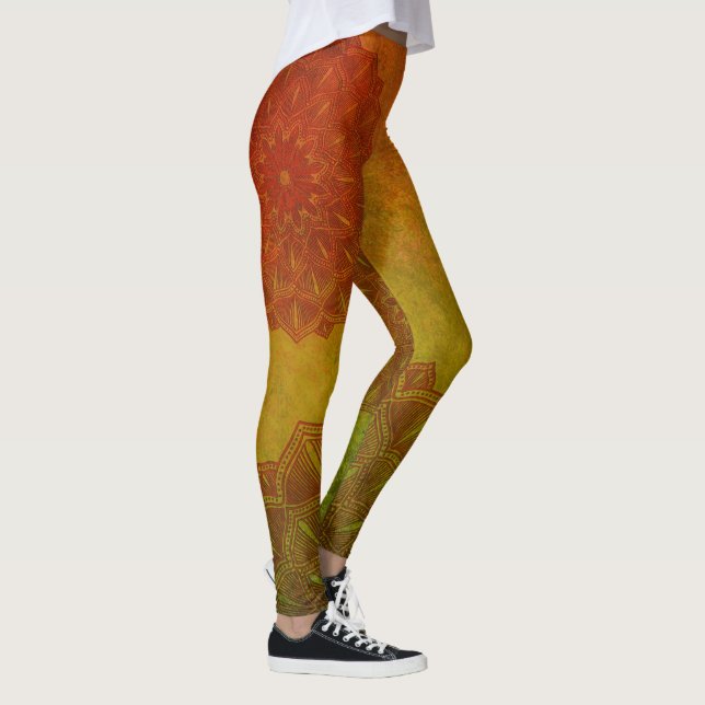 Leggings Mandala Verde Salvia y Rojo Oxidado (Derecha)