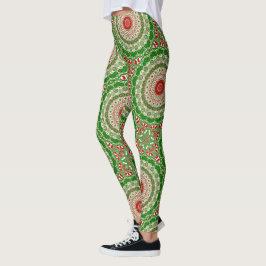 Leggings Mandala verde y roja festiva con simetría de vacac