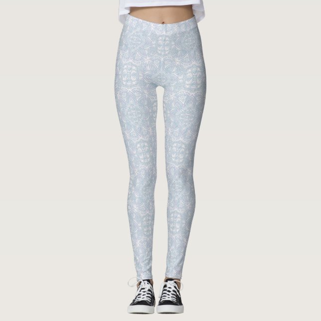 Leggings Mandalas azul claro, rosa y blanco inmaculados (Anverso)