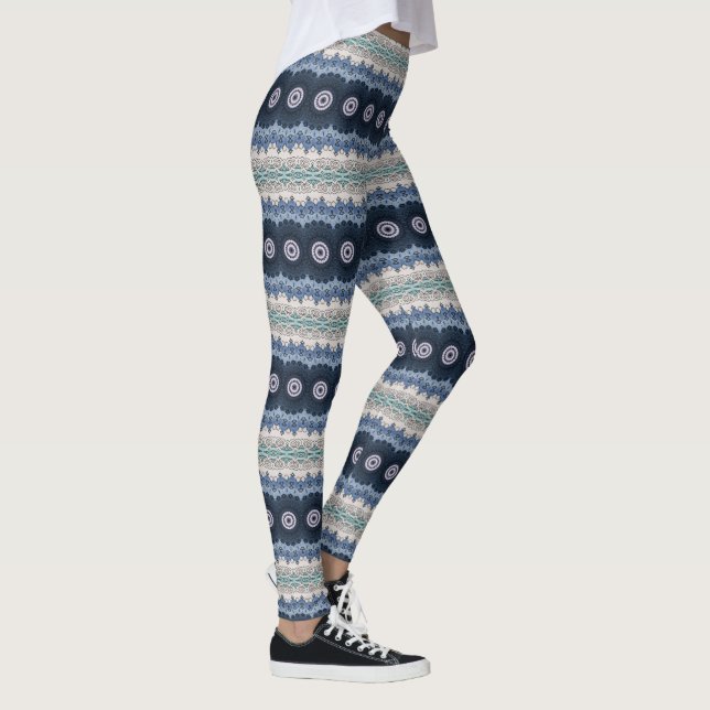 Leggings Mandalas Azul y Turquesa con Simetría Geométrica (Derecha)