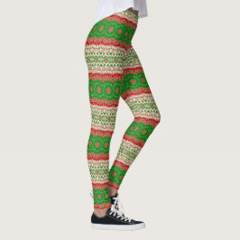 Leggings Mandalas Clásicos de las Fiestas en Rojo, Verde y 
