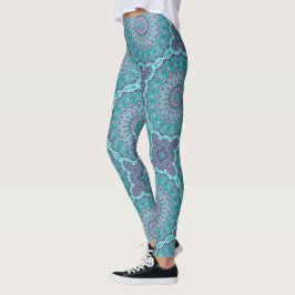 Leggings Mandalas en Acuarela en Verde Acuático y Púrpura