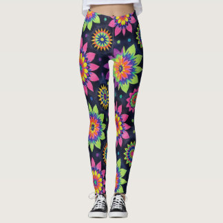 Leggings Mandalas Florales de Neón Patrón Continuo