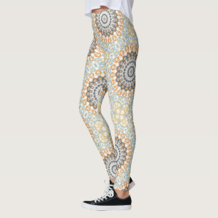 Leggings Mandalas geométricas en naranja, gris y azul