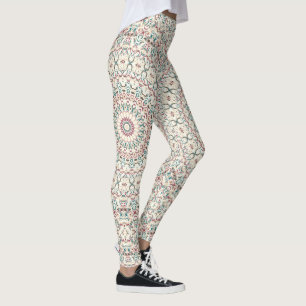 Leggings Mandalas geométricos intrincados en turquesa, rosa