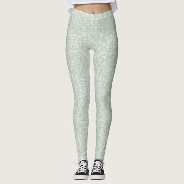 Leggings Mandalas verdes, amarillas y blancas sin foco (Anverso)