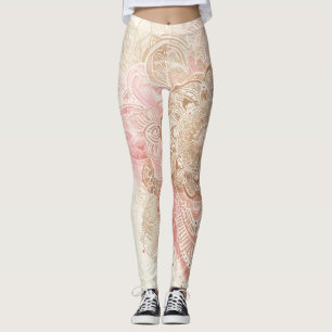 Leggings Mandarina Crema Rosa Mandala Bohemio Moda Boho