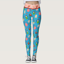 Leggings Maneki Neko Cat y Geisha japonesa retro azul