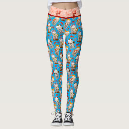 Leggings Maneki Neko Cat y Koi japonés rosa azul retro