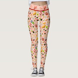 Leggings Maneki Neko japonés rosado gato y sushi