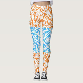 Leggings Manga Naranja y Azul Pierna con Patrón de Remolino