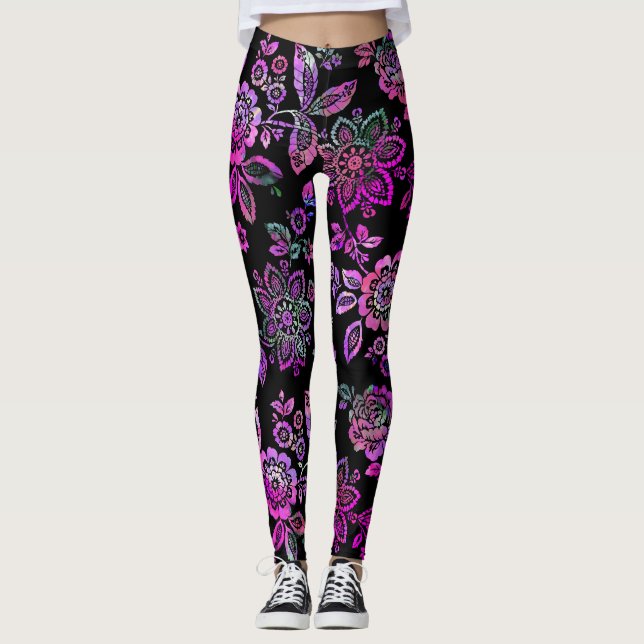 Leggings Manía rosa, estilizada, floral moderna (Anverso)