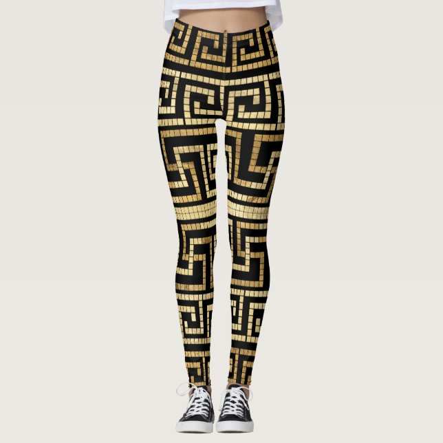 Leggings Manillar griego negro y oro (Anverso)