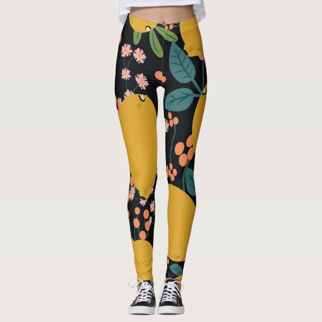 Leggings Mano de árbol de cítricos dibujada: cosecha (Anverso)