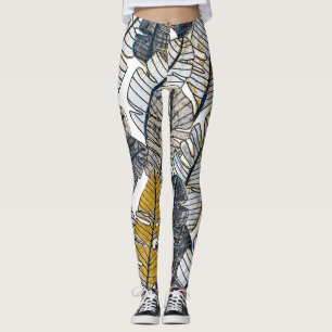 Leggings Mano dibujada: hojas tropicales