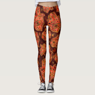 Leggings Mano Hamsa - Mano de los rojos de patrón de Fátima