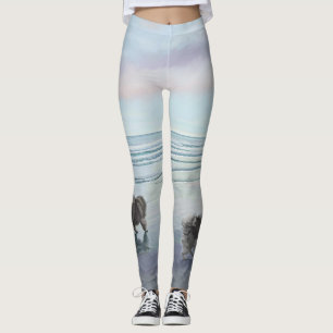 Leggings Manos en la pintura de perro en la costa