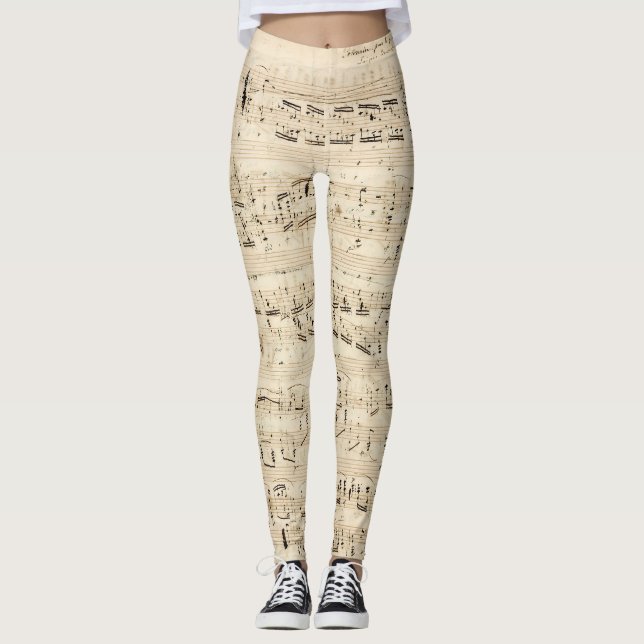 Leggings Manuscrito de Chopin de música de hojas antiguas (Anverso)