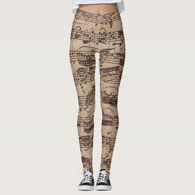 Leggings Manuscrito de la barra de música de hojas antiguas (Anverso)
