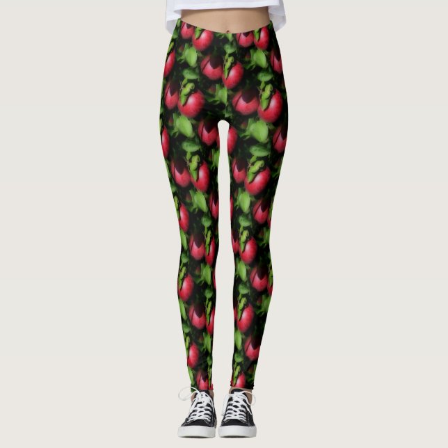 Leggings Manzanas rojas sobre el patrón de la naturaleza de (Anverso)
