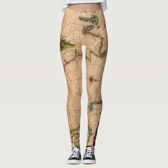 Leggings Mapa antiguo antiguo inspirado (1) (Anverso)