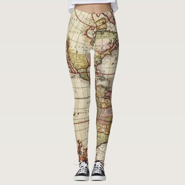 Leggings Mapa antiguo de las Américas de Johannes De Ram (Anverso)