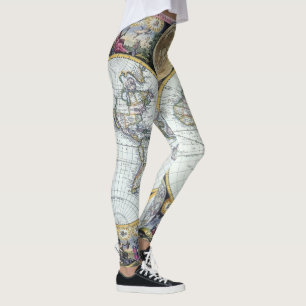 Leggings Mapa Antiguo del Mundo, Atlas Maritimus de John Se