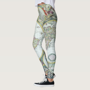 Leggings Mapa Antiguo del Mundo del Siglo XVII, Frederick D