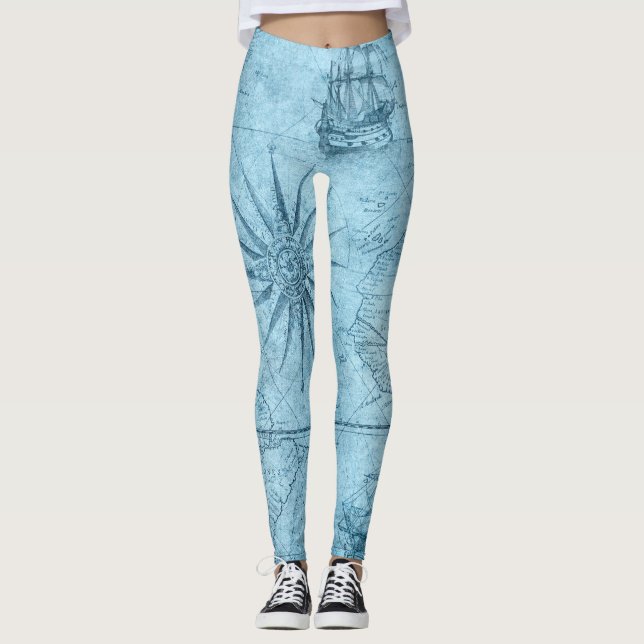Leggings Mapa azul del mundo antiguo (Anverso)