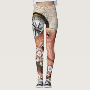 Leggings Mapa beige de vintage del pulpo rojo