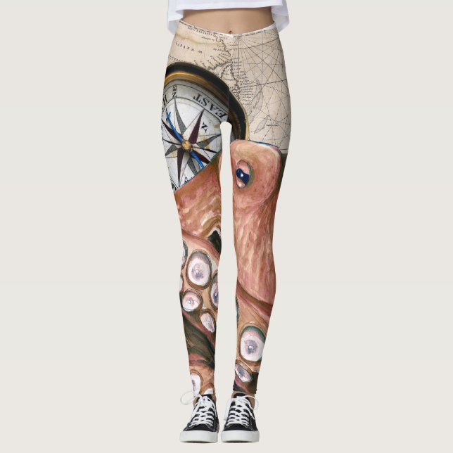 Leggings Mapa beige de vintage del pulpo rojo (Anverso)