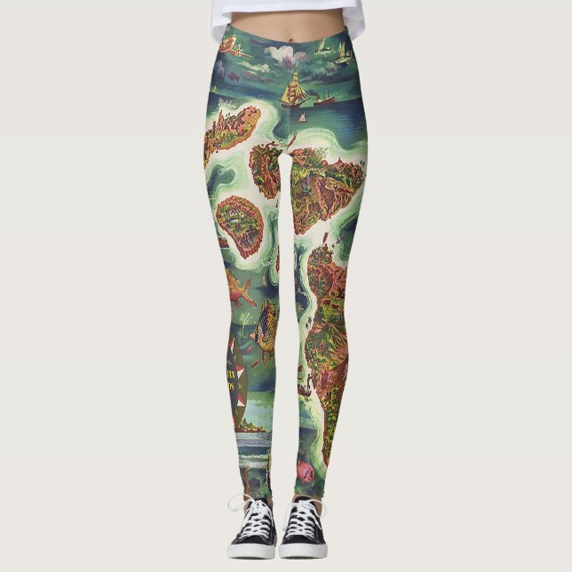 Leggings Mapa de 1950 de la pintura al óleo de Hawaii Josep (Anverso)