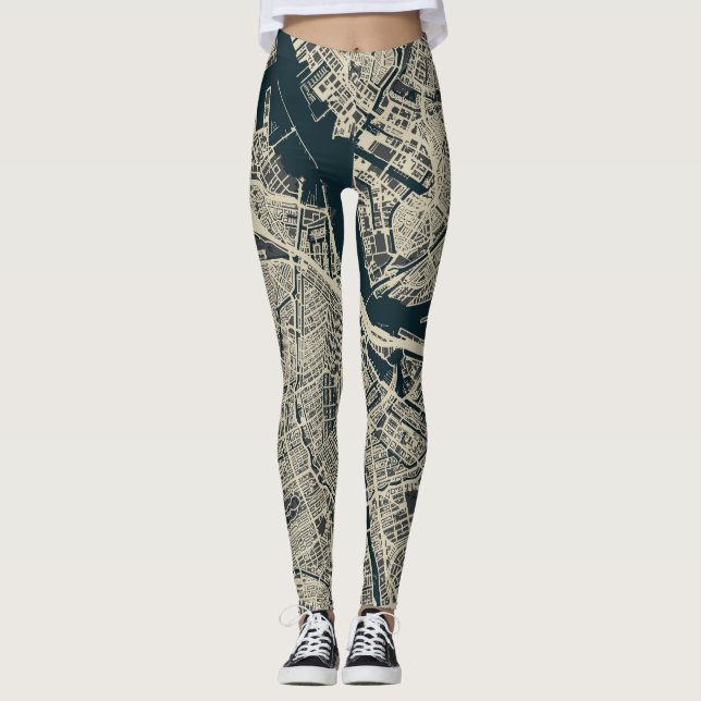 Leggings Mapa de Amsterdam de época: Retro Minimalista (Anverso)